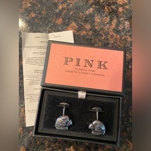 Thomas Pink Sterling Silver Bird Cufflinks with Blue Rhinestones
